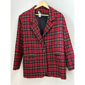 Vintage First Option Red Plaid Blazer Jacket Women’s Size Large
